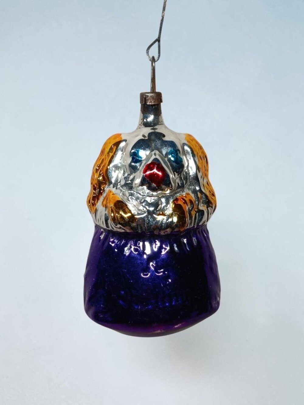 Vintage Mercury Glass Figural Spaniel Puppy Dog Christmas Ornament Purple Bottom